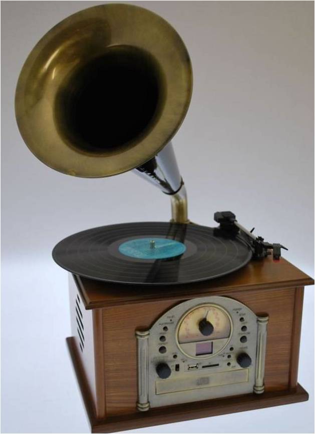 Gramophone Style Voice Nostalgia Retro Music System with Turntable Record Player